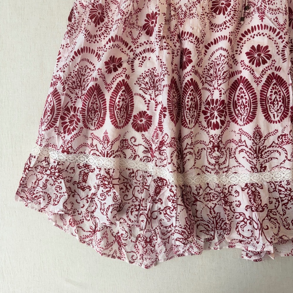 Maeve Flutter-Sleeve Babydoll Mini Dress Plus Size 3X Red Paisley Cotton Boho - Picture 10 of 12
